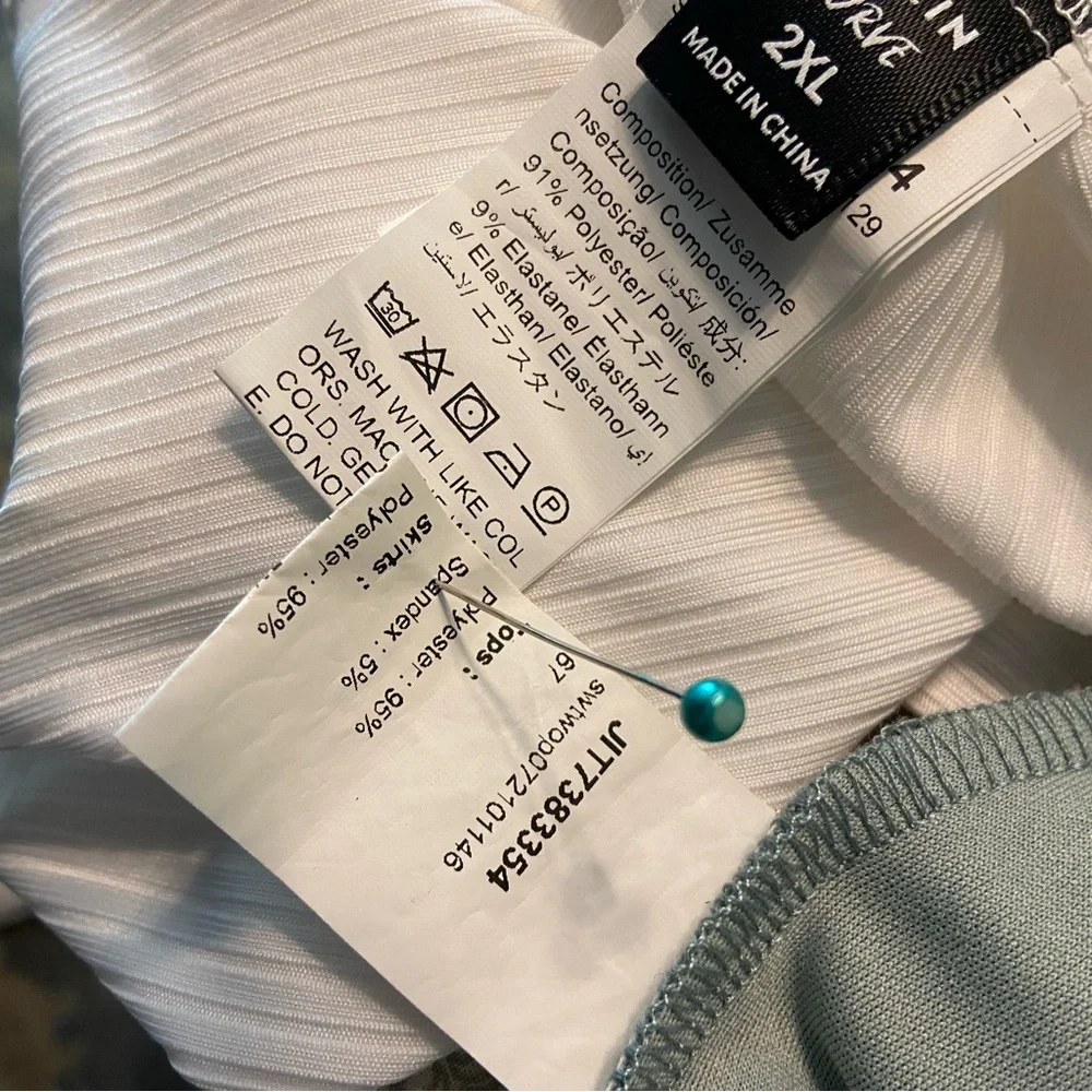 Shein Curve Bundle White Asymmetrical Tube Top & Sage Green Pencil Skirt 2XL - Picture 12 of 14